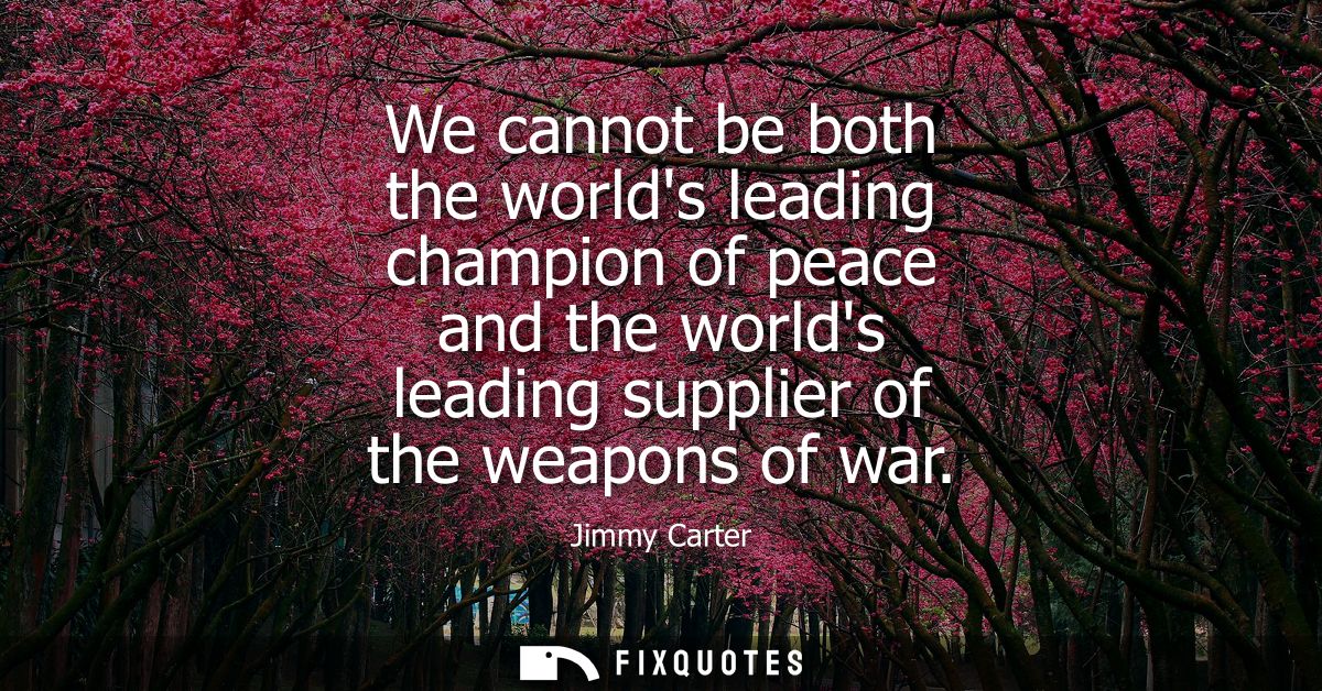 We cannot be both the worlds leading champion of peace and the worlds leading supplier of the weapons of war