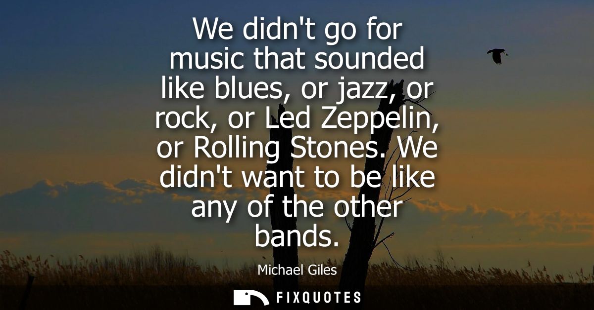 We didnt go for music that sounded like blues, or jazz, or rock, or Led Zeppelin, or Rolling Stones. We didnt want to be