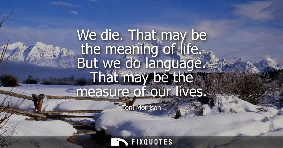 We die. That may be the meaning of life. But we do language. That may be the measure of our lives