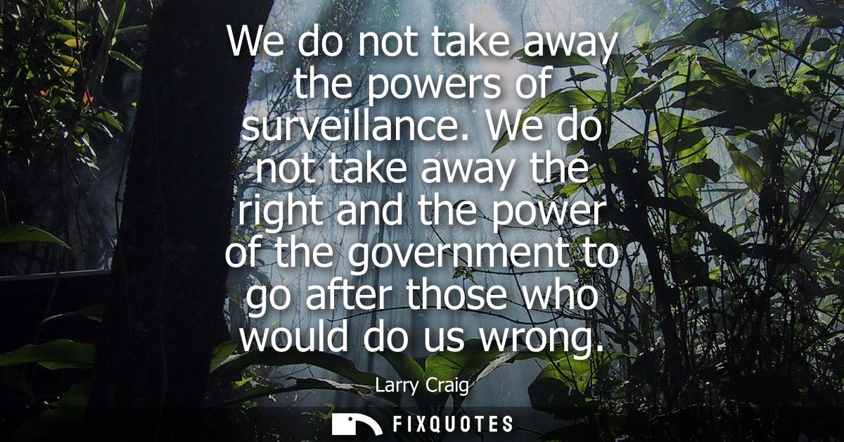 We do not take away the powers of surveillance. We do not take away the right and the power of the government to go afte
