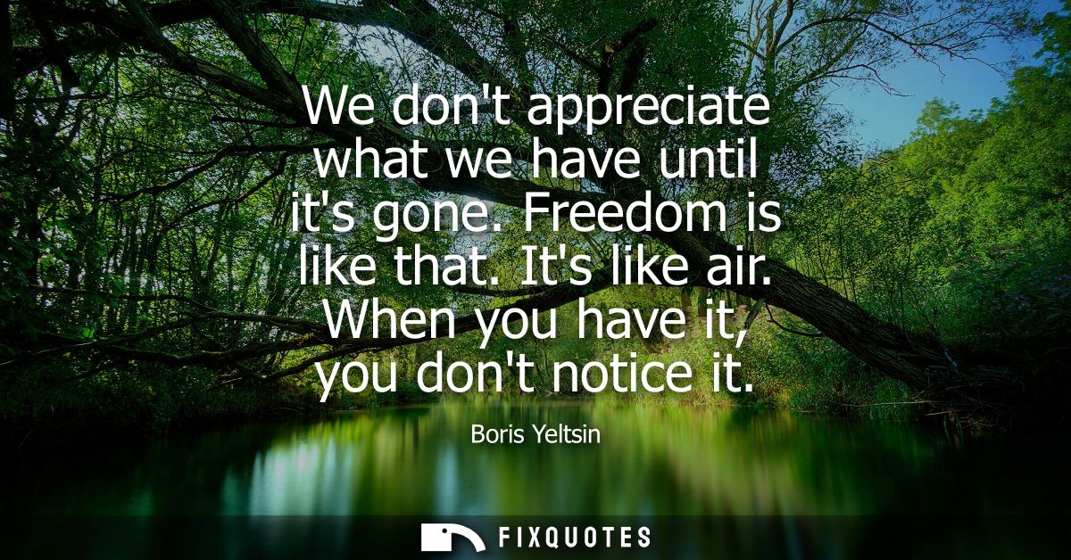 We dont appreciate what we have until its gone. Freedom is like that. Its like air. When you have it, you dont notice it