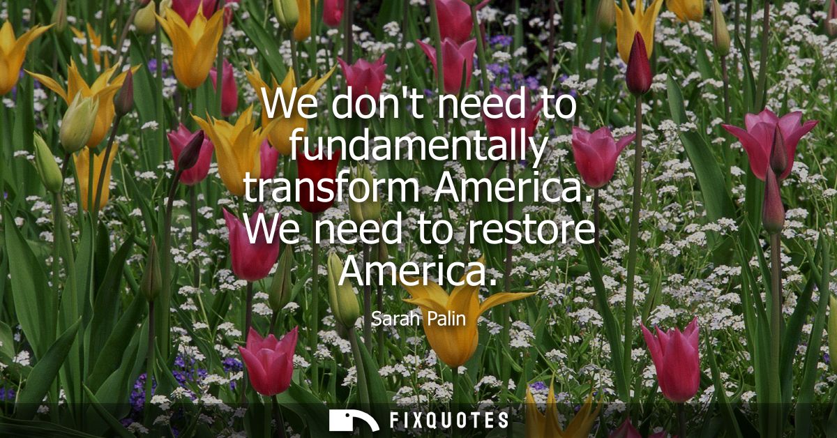 We dont need to fundamentally transform America. We need to restore America