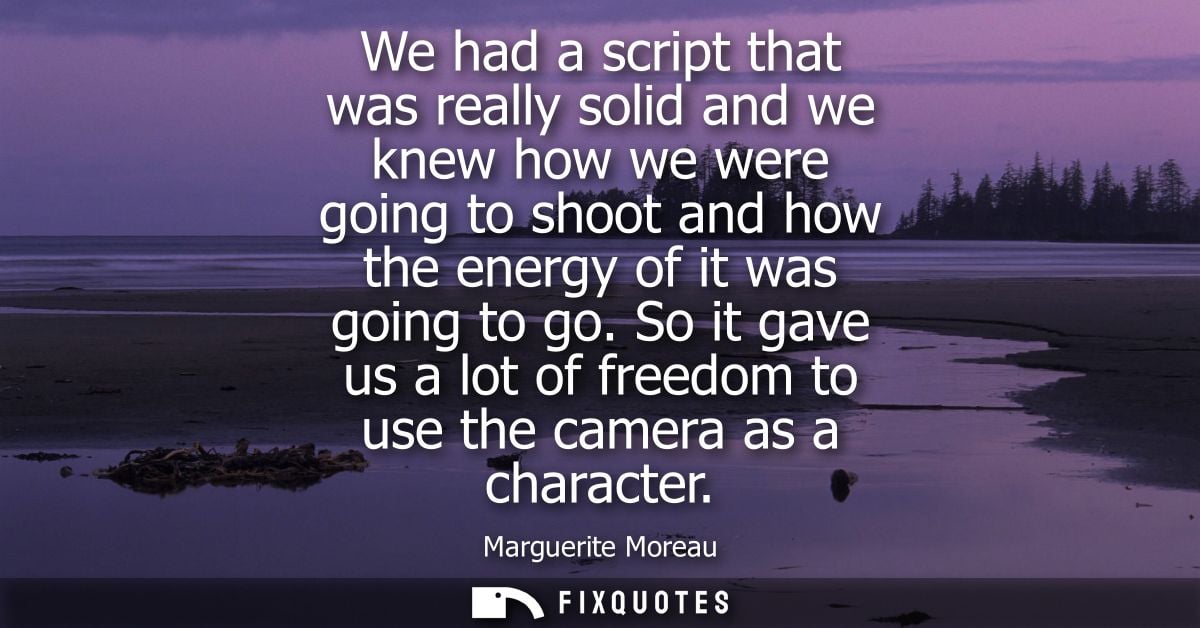 We had a script that was really solid and we knew how we were going to shoot and how the energy of it was going to go.