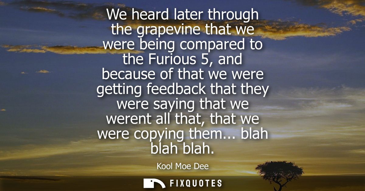 We heard later through the grapevine that we were being compared to the Furious 5, and because of that we were getting f