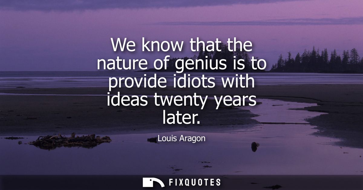 We know that the nature of genius is to provide idiots with ideas twenty years later