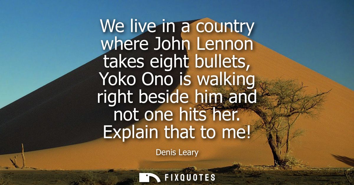 We live in a country where John Lennon takes eight bullets, Yoko Ono is walking right beside him and not one hits her. E