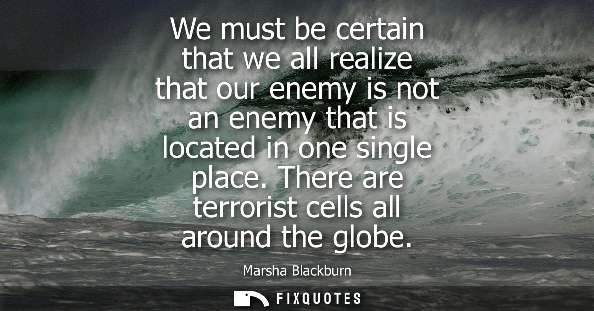We must be certain that we all realize that our enemy is not an enemy that is located in one single place. There are ter
