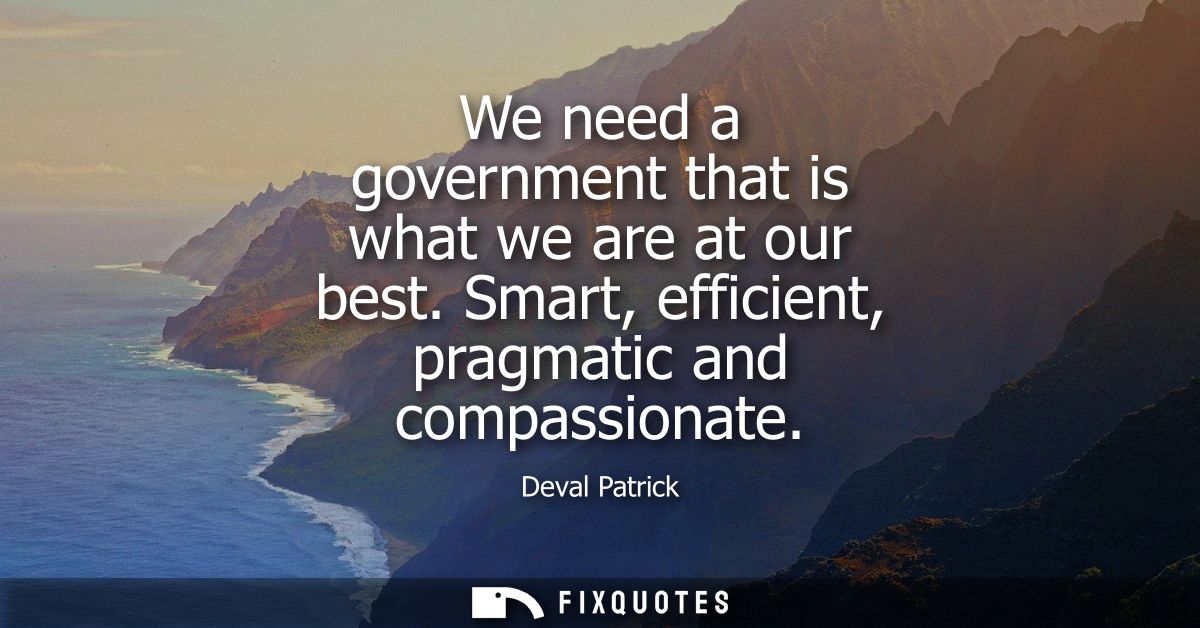 We need a government that is what we are at our best. Smart, efficient, pragmatic and compassionate