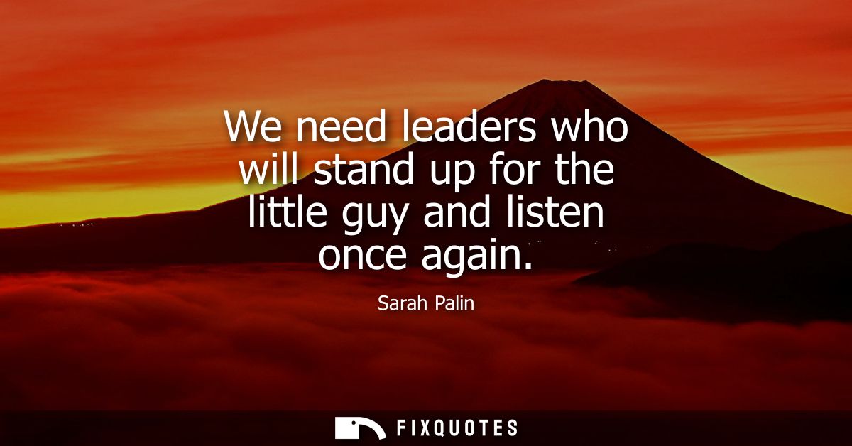 We need leaders who will stand up for the little guy and listen once again