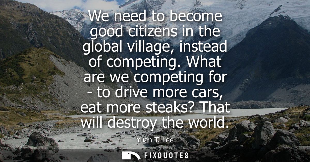 We need to become good citizens in the global village, instead of competing. What are we competing for - to drive more c