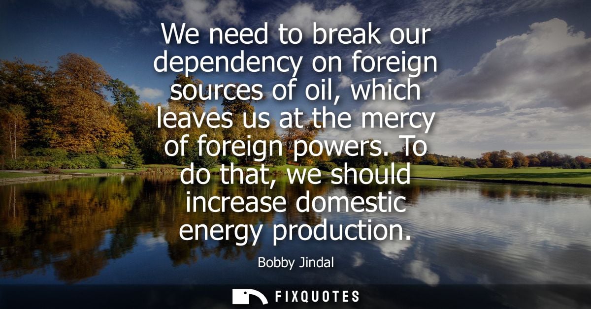 We need to break our dependency on foreign sources of oil, which leaves us at the mercy of foreign powers.