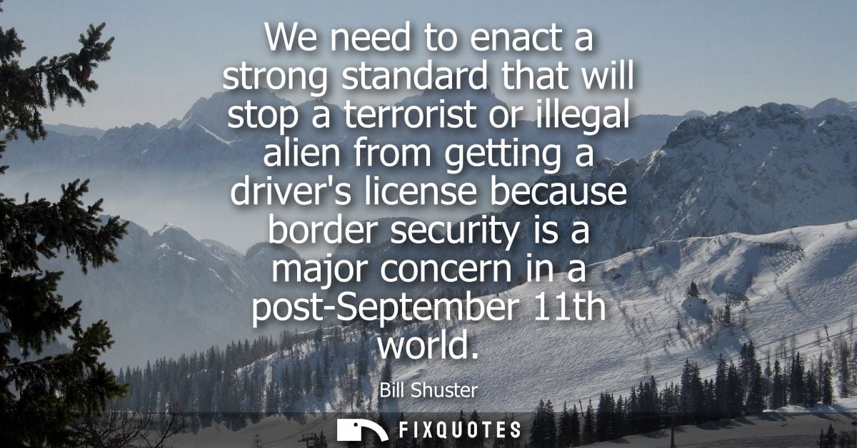 We need to enact a strong standard that will stop a terrorist or illegal alien from getting a drivers license because bo