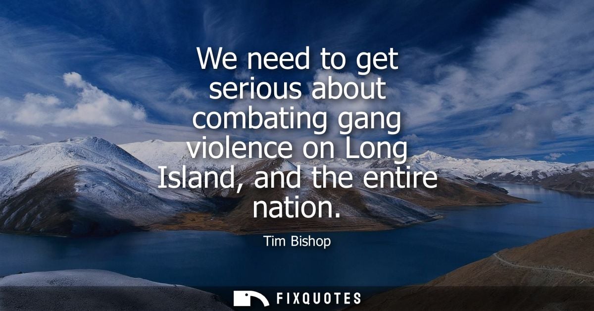 We need to get serious about combating gang violence on Long Island, and the entire nation