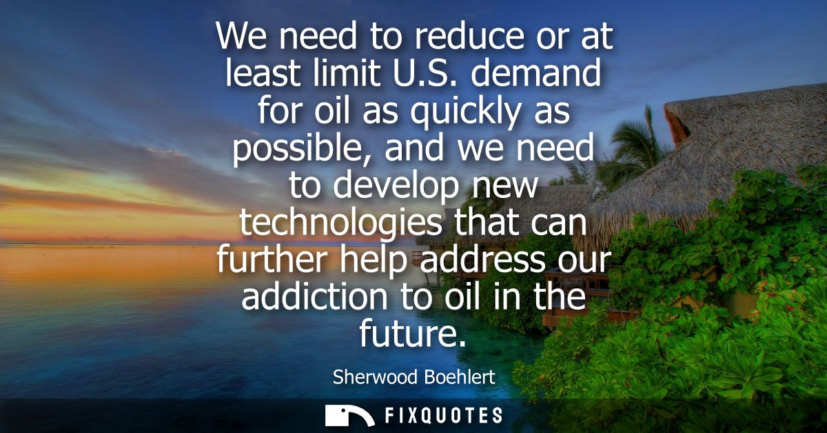We need to reduce or at least limit U.S. demand for oil as quickly as possible, and we need to develop new technologies 