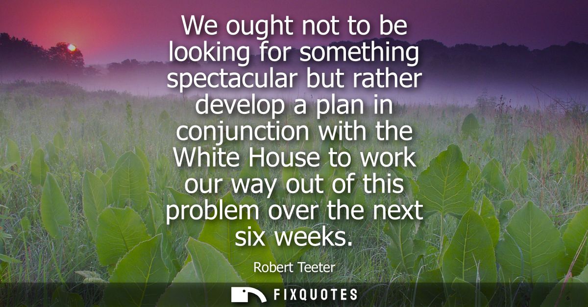 We ought not to be looking for something spectacular but rather develop a plan in conjunction with the White House to wo