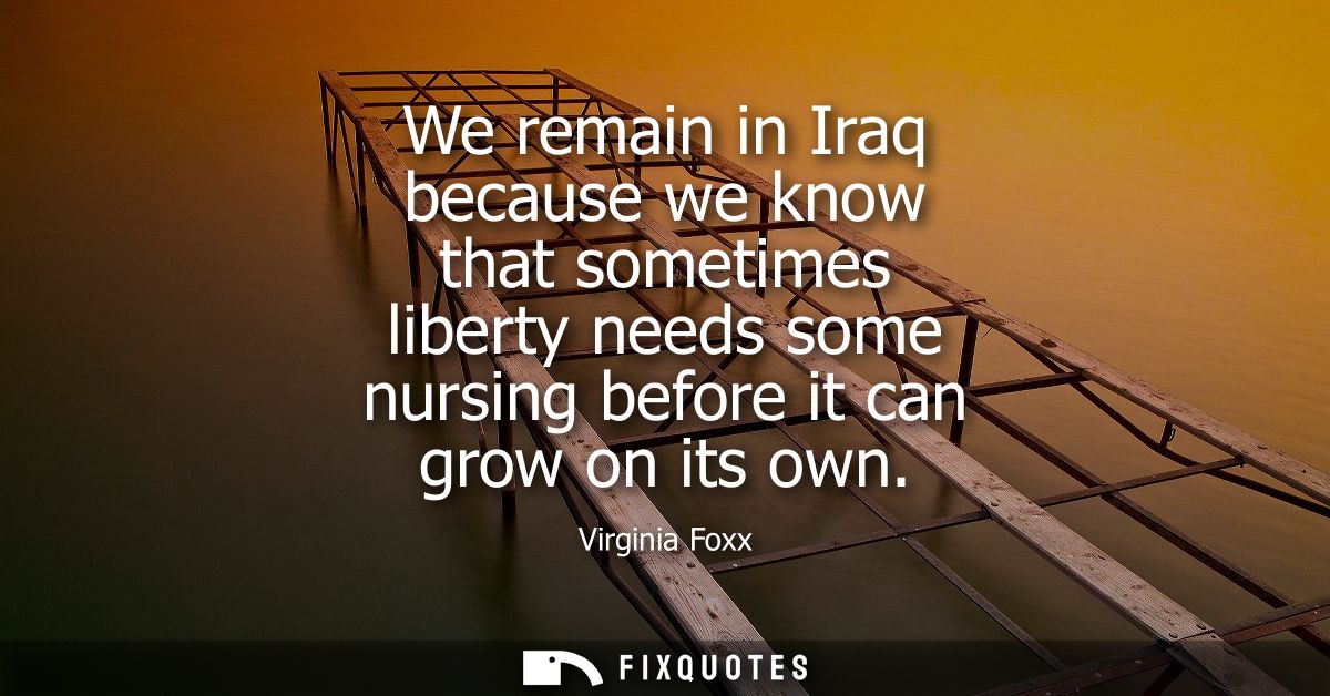 We remain in Iraq because we know that sometimes liberty needs some nursing before it can grow on its own