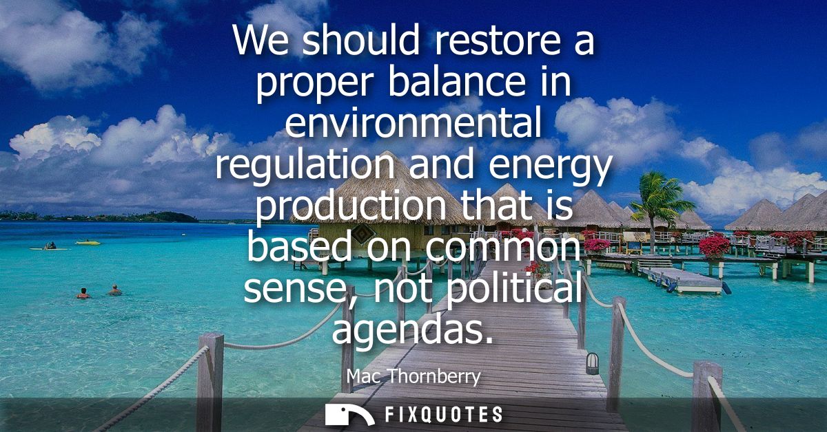 We should restore a proper balance in environmental regulation and energy production that is based on common sense, not 