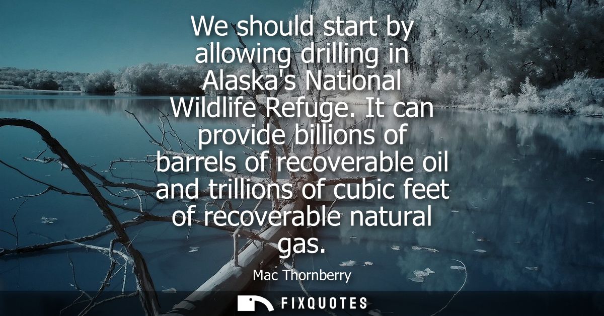 We should start by allowing drilling in Alaskas National Wildlife Refuge. It can provide billions of barrels of recovera