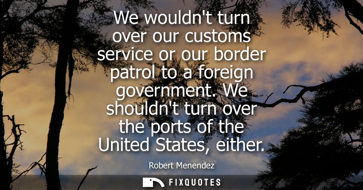 We wouldnt turn over our customs service or our border patrol to a foreign government. We shouldnt turn over the ports o