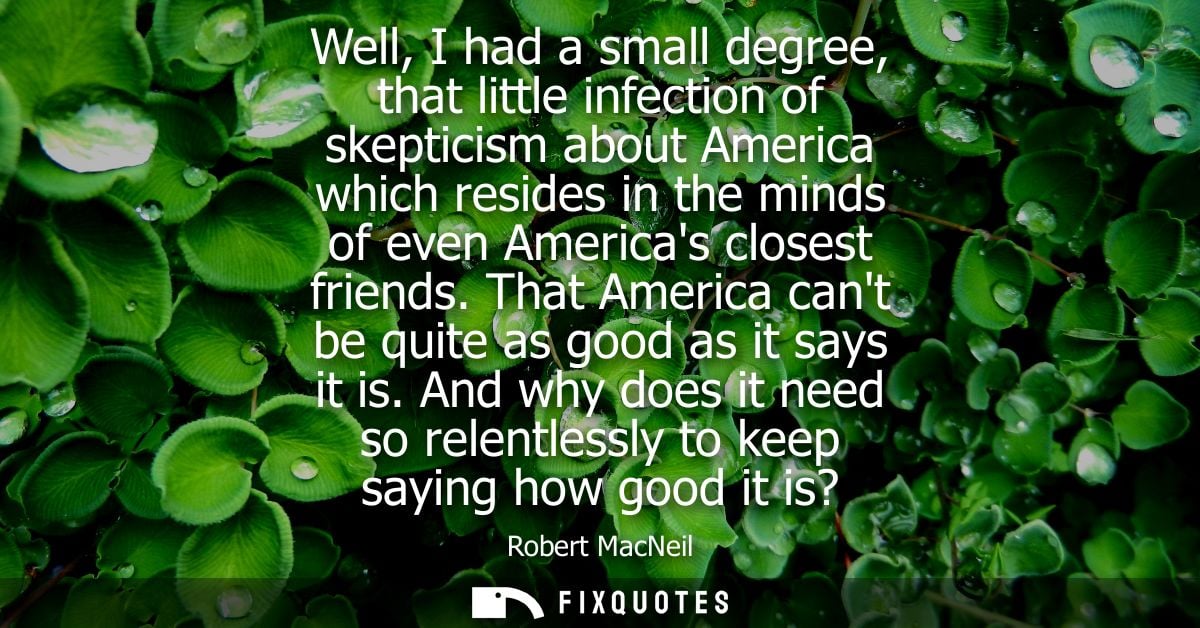 Well, I had a small degree, that little infection of skepticism about America which resides in the minds of even America