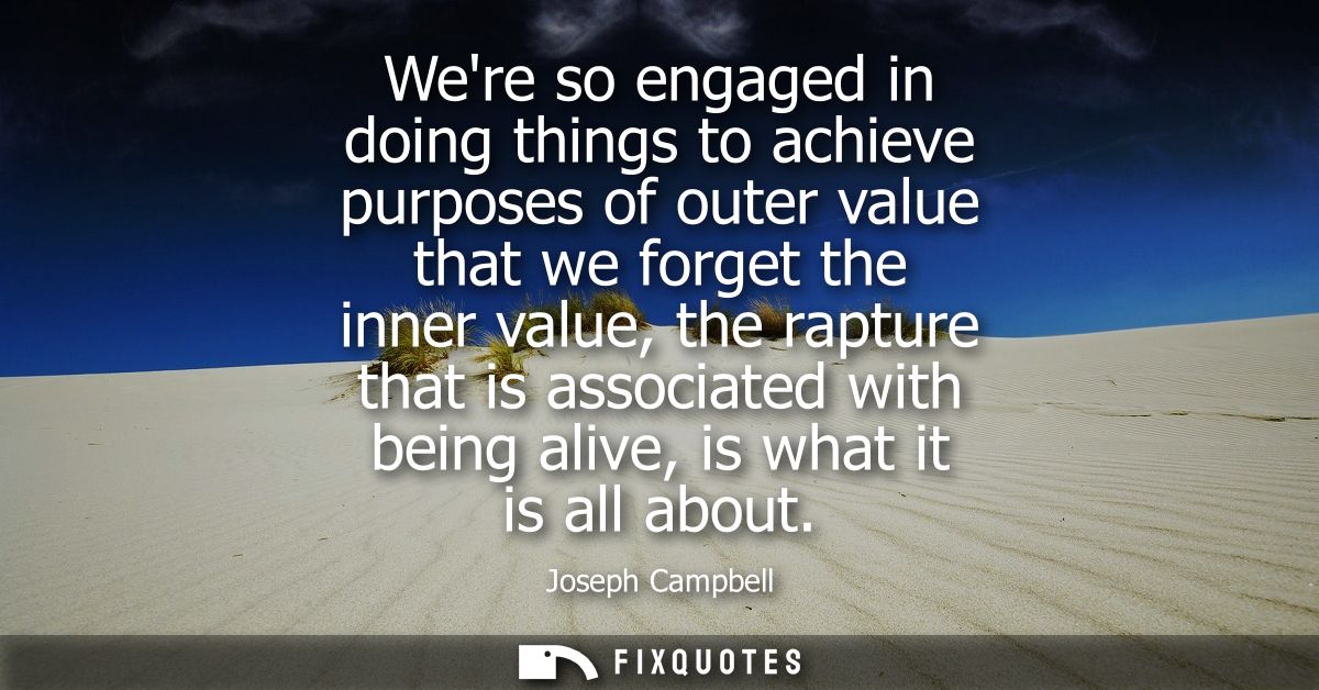 Were so engaged in doing things to achieve purposes of outer value that we forget the inner value, the rapture that is a