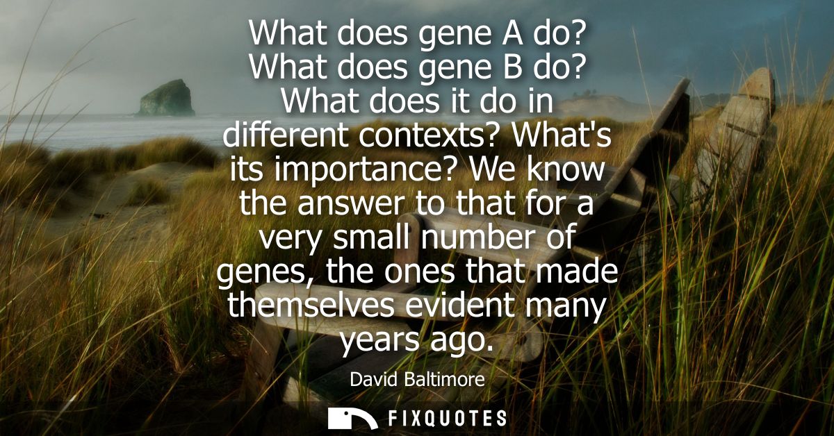 What does gene A do? What does gene B do? What does it do in different contexts? Whats its importance? We know the answe