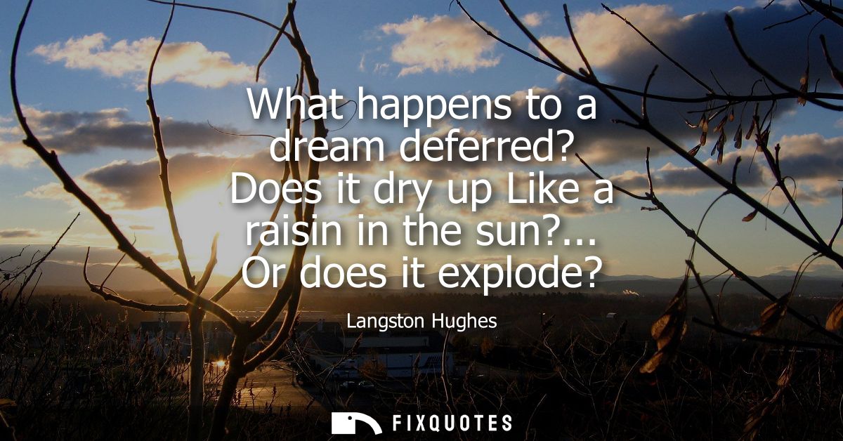What happens to a dream deferred? Does it dry up Like a raisin in the sun?... Or does it explode?