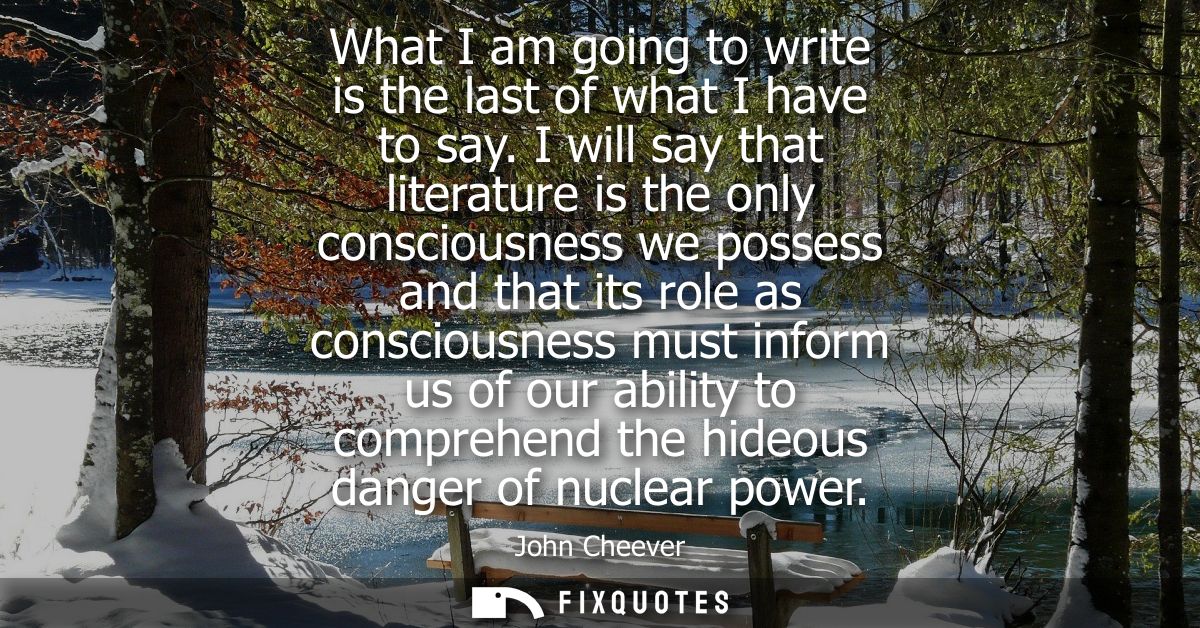 What I am going to write is the last of what I have to say. I will say that literature is the only consciousness we poss