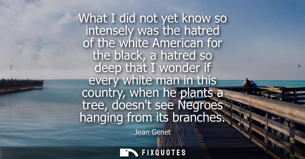 What I did not yet know so intensely was the hatred of the white American for the black, a hatred so deep that I wonder 