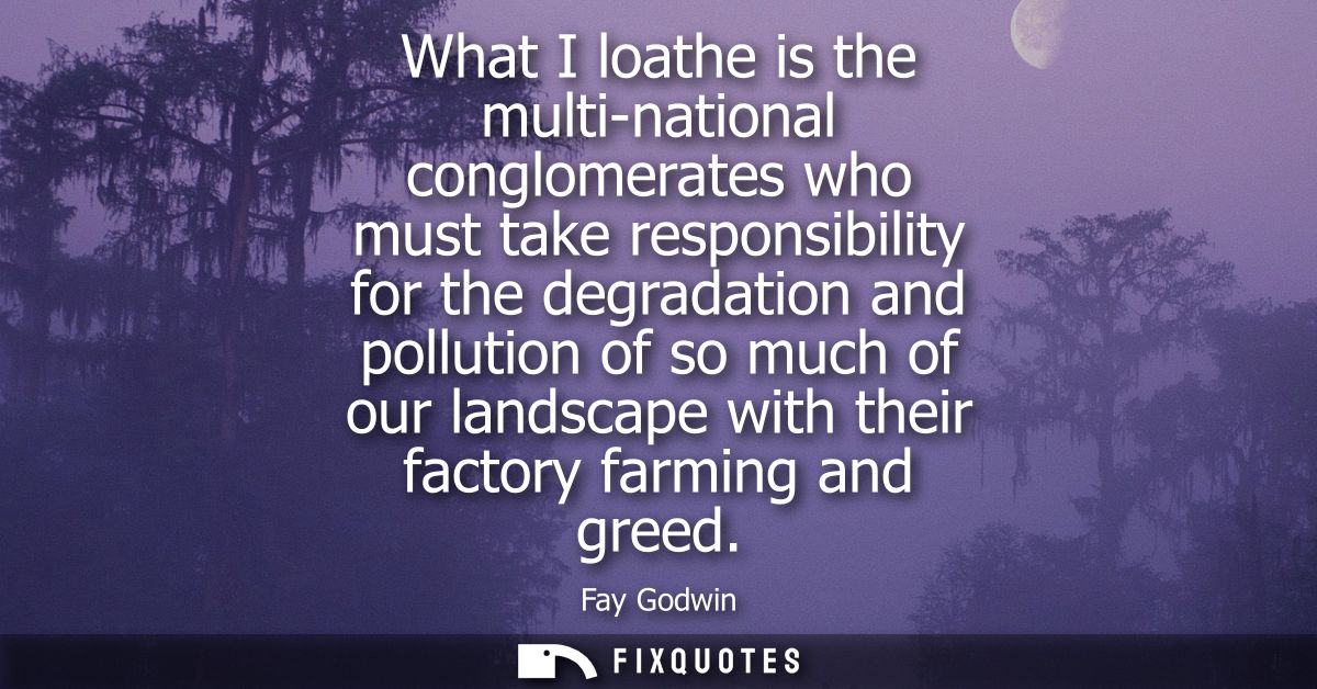 What I loathe is the multi-national conglomerates who must take responsibility for the degradation and pollution of so m