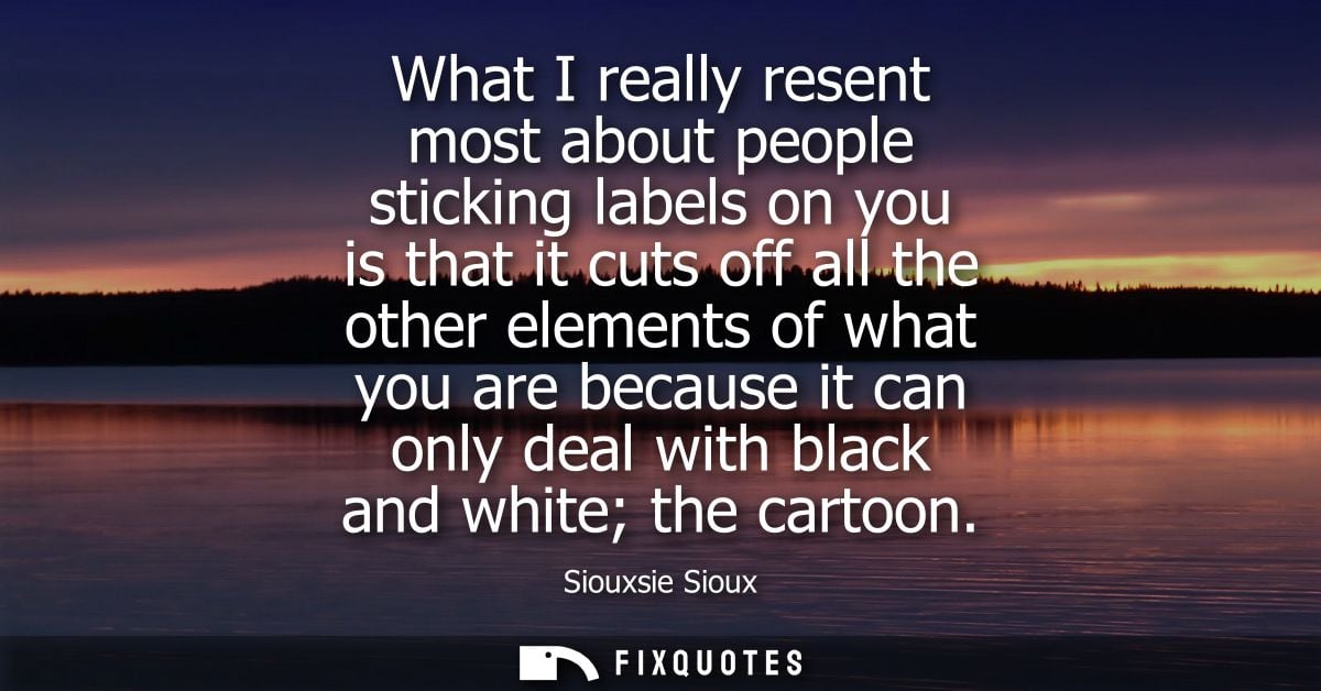 What I really resent most about people sticking labels on you is that it cuts off all the other elements of what you are