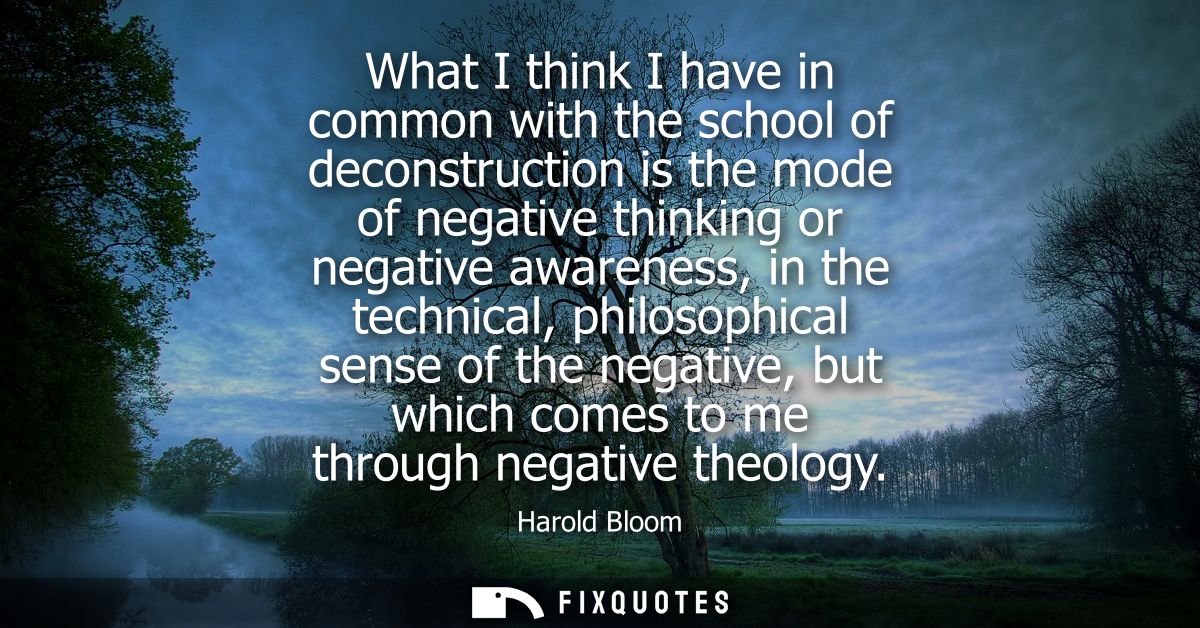 What I think I have in common with the school of deconstruction is the mode of negative thinking or negative awareness, 