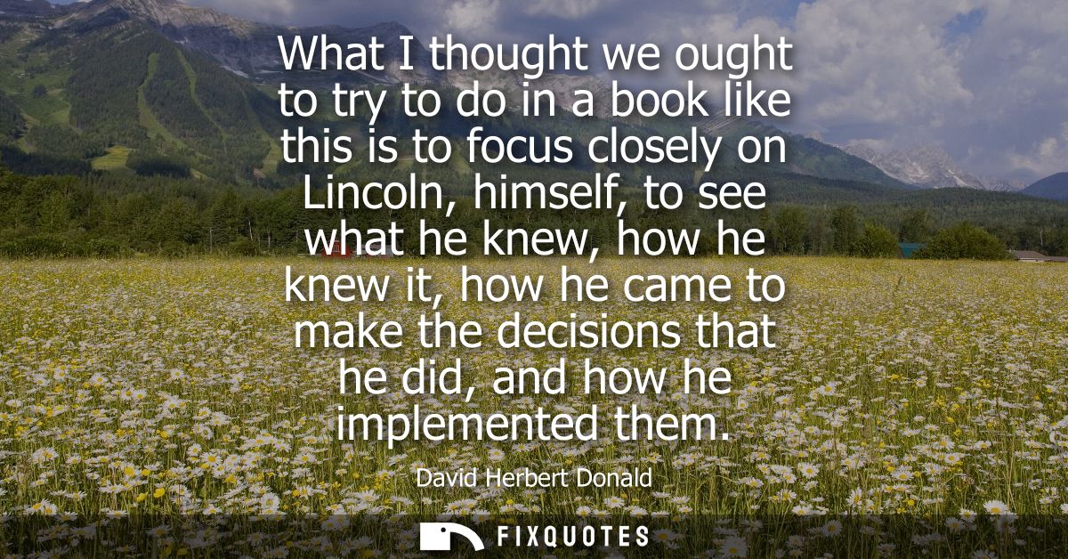 What I thought we ought to try to do in a book like this is to focus closely on Lincoln, himself, to see what he knew, h