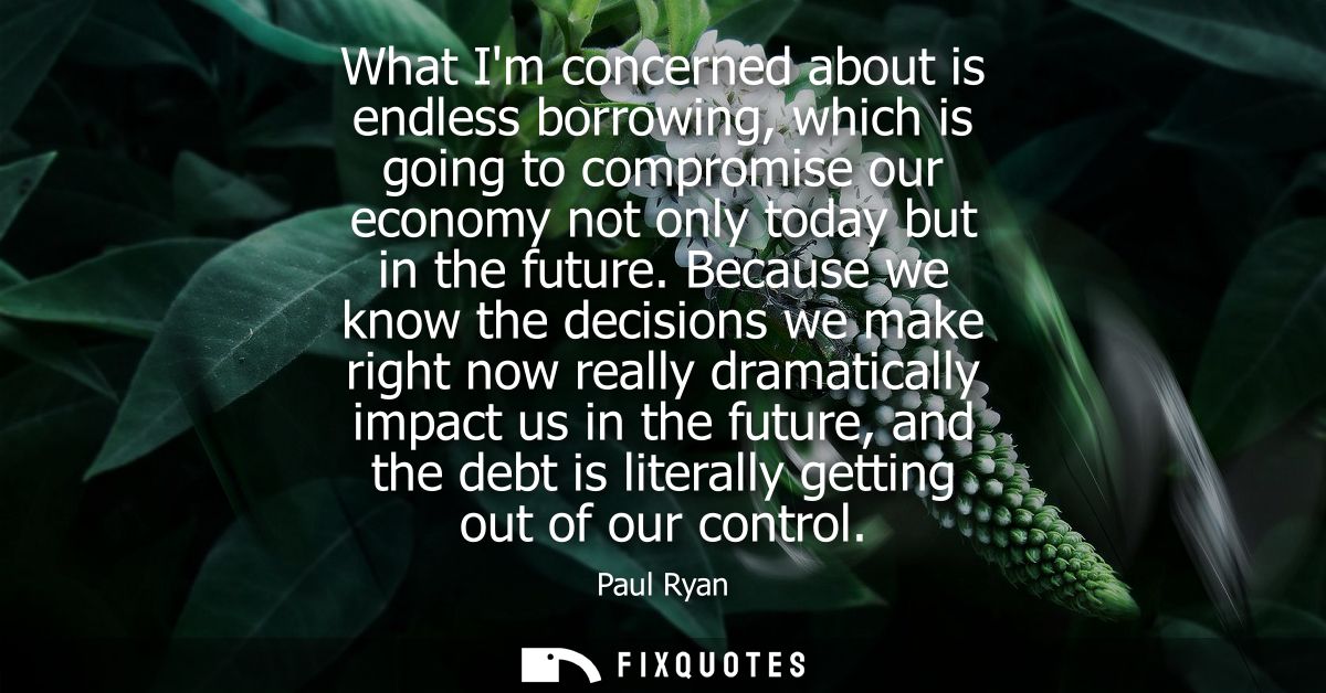 What Im concerned about is endless borrowing, which is going to compromise our economy not only today but in the future.