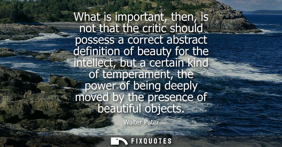 What is important, then, is not that the critic should possess a correct abstract definition of beauty for the intellect