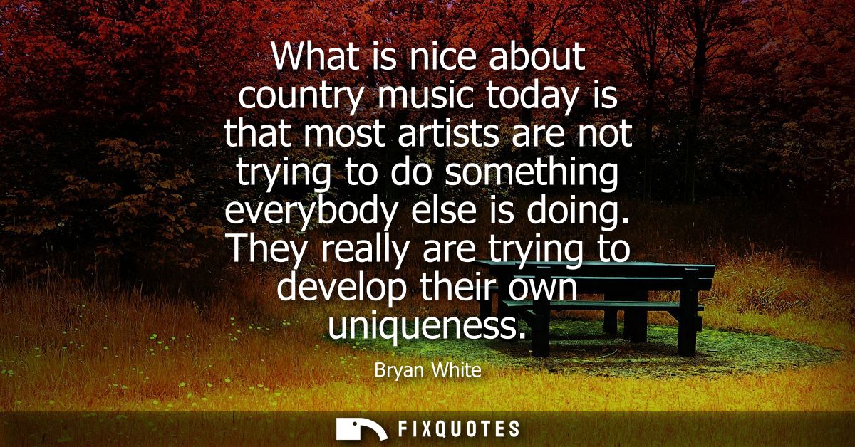 What is nice about country music today is that most artists are not trying to do something everybody else is doing.