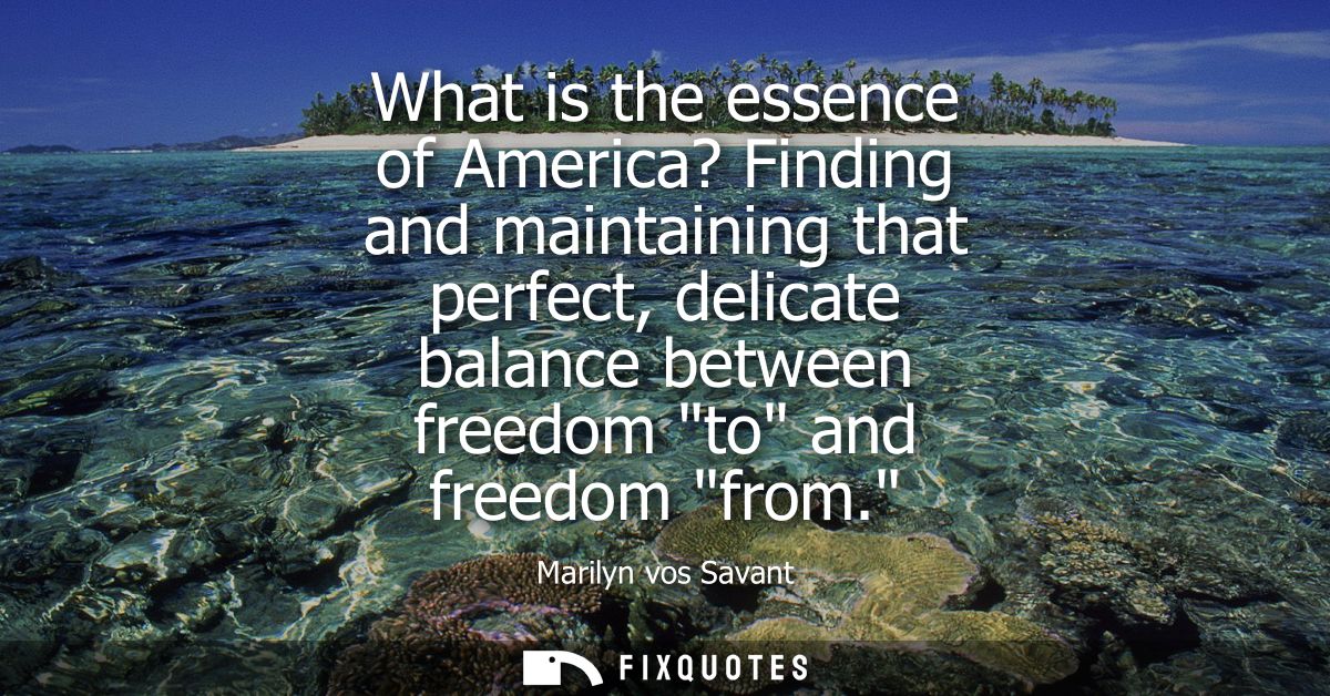 What is the essence of America? Finding and maintaining that perfect, delicate balance between freedom to and freedom fr