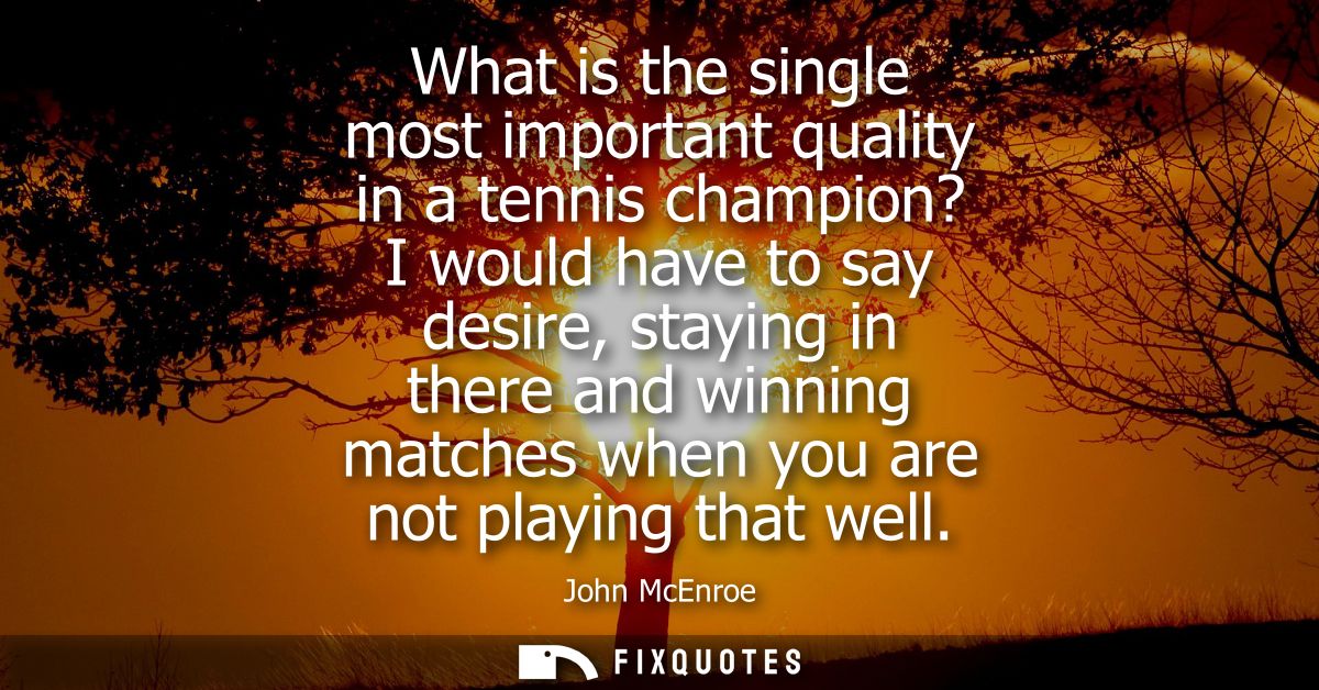 What is the single most important quality in a tennis champion? I would have to say desire, staying in there and winning