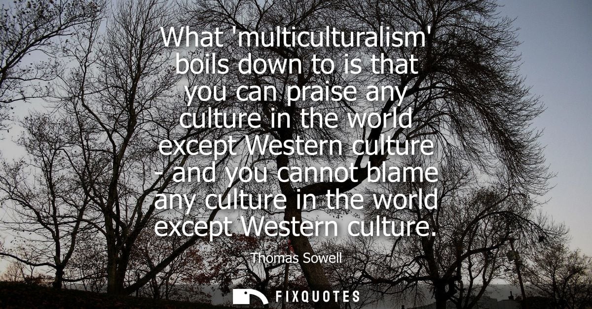 What multiculturalism boils down to is that you can praise any culture in the world except Western culture - and you can