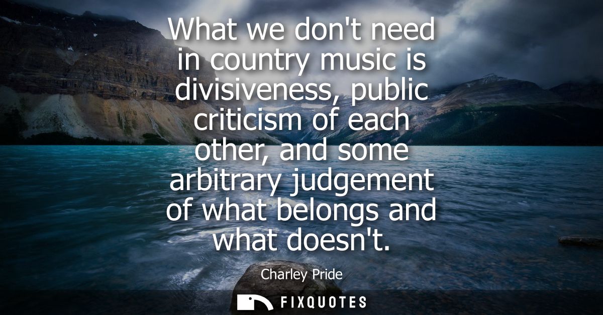 What we dont need in country music is divisiveness, public criticism of each other, and some arbitrary judgement of what