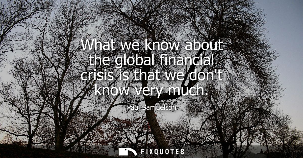 What we know about the global financial crisis is that we dont know very much
