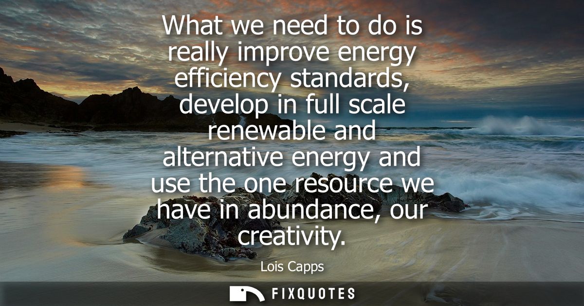 What we need to do is really improve energy efficiency standards, develop in full scale renewable and alternative energy