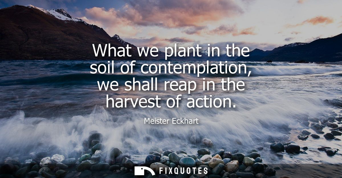 What we plant in the soil of contemplation, we shall reap in the harvest of action