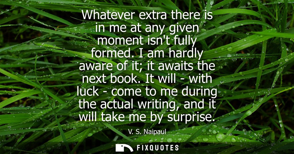 Whatever extra there is in me at any given moment isnt fully formed. I am hardly aware of it it awaits the next book.
