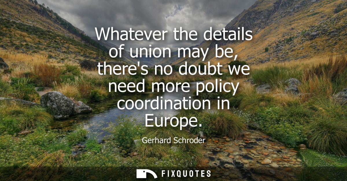 Whatever the details of union may be, theres no doubt we need more policy coordination in Europe