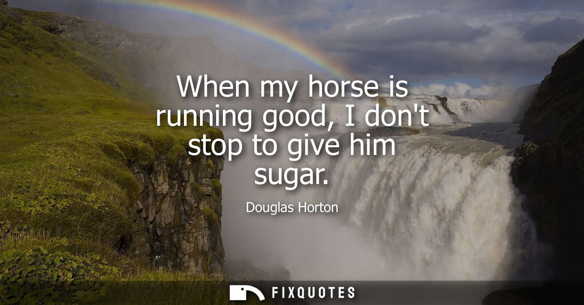 When my horse is running good, I dont stop to give him sugar