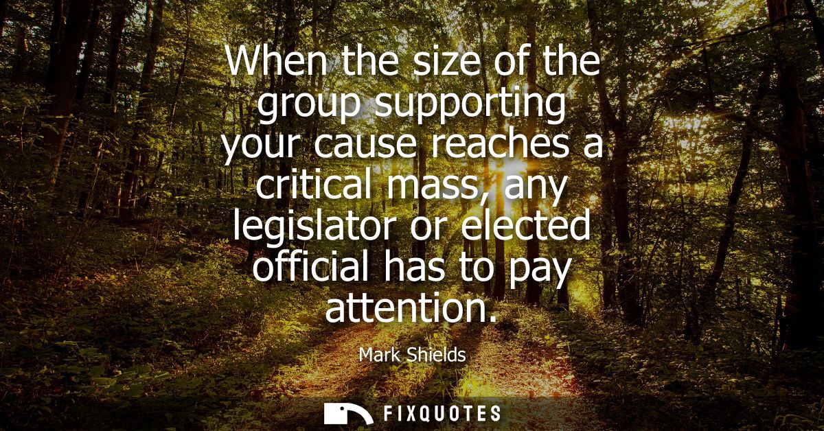 When the size of the group supporting your cause reaches a critical mass, any legislator or elected official has to pay 