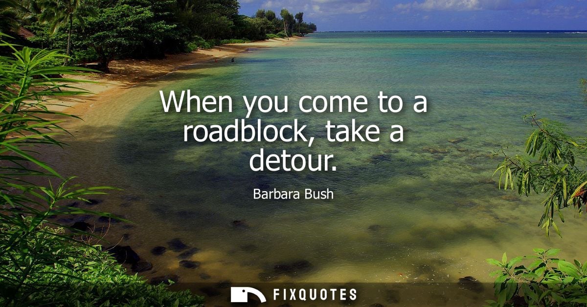 When you come to a roadblock, take a detour - Barbara Bush