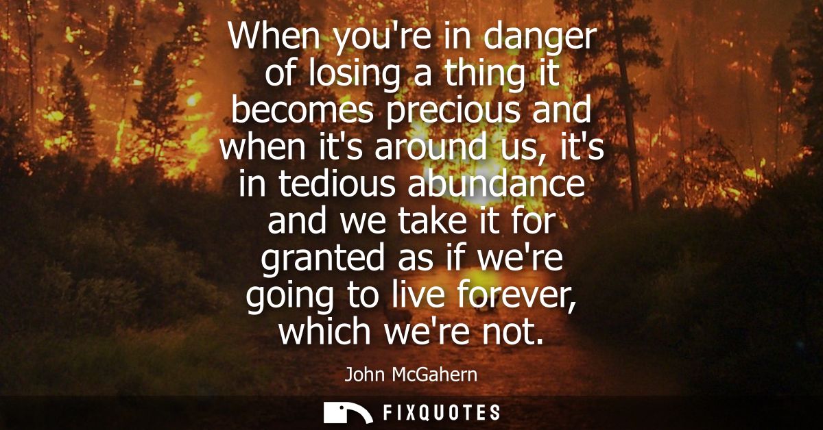 When youre in danger of losing a thing it becomes precious and when its around us, its in tedious abundance and we take 