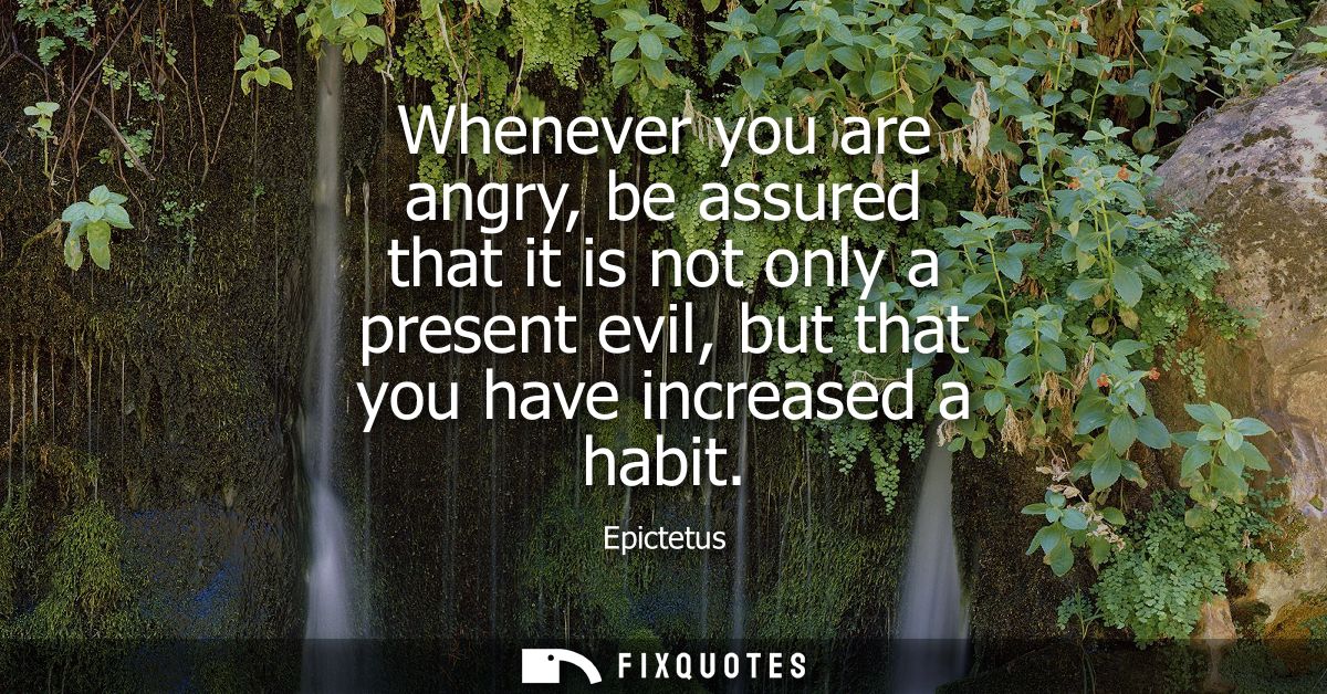 Whenever you are angry, be assured that it is not only a present evil, but that you have increased a habit